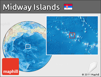 Physical Location Map of Midway Islands, lighten, land only