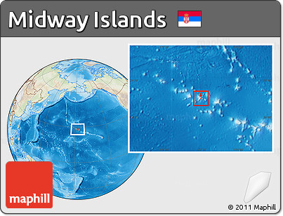 Physical Location Map of Midway Islands, lighten, land only