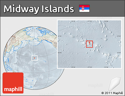 Physical Location Map of Midway Islands, lighten, semi-desaturated