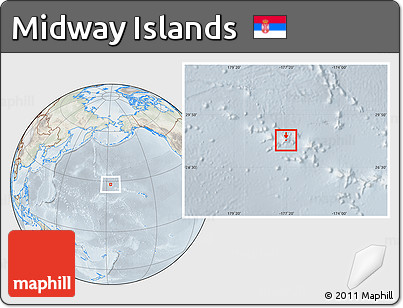 Physical Location Map of Midway Islands, lighten, semi-desaturated