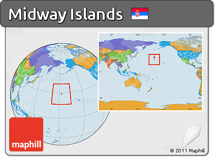 Political Location Map of Midway Islands, within the entire continent