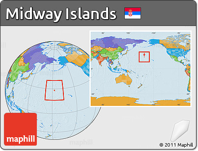Political Location Map of Midway Islands, within the entire continent