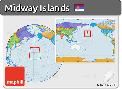 Political Location Map of Midway Islands, highlighted continent, within the entire continent