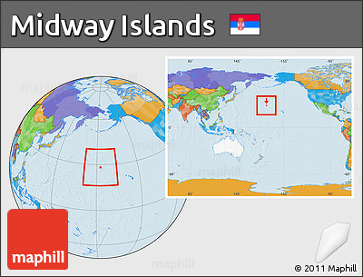 Political Location Map of Midway Islands, highlighted continent, within the entire continent