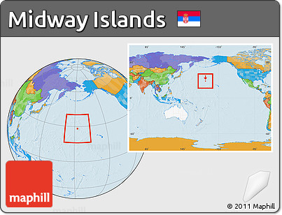 Political Location Map of Midway Islands, highlighted continent, within the entire continent