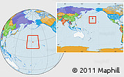 Political Location Map of Midway Islands, highlighted continent, within the entire continent