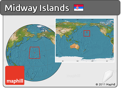 Satellite Location Map of Midway Islands, within the entire continent