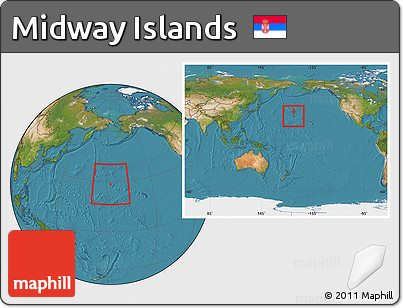 Satellite Location Map of Midway Islands, within the entire continent