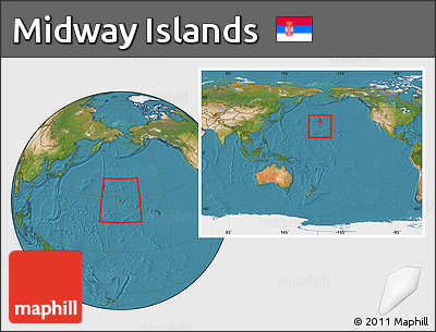 Satellite Location Map of Midway Islands, within the entire continent