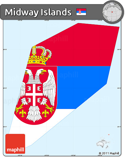 Flag Simple Map of Midway Islands, single color outside, borders and labels, flag centered