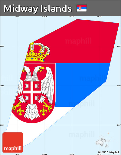 Flag Simple Map of Midway Islands, single color outside, borders and labels, flag centered