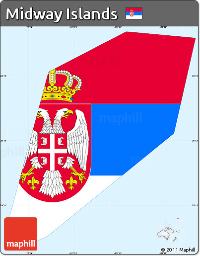 Flag Simple Map of Midway Islands, single color outside, borders and labels, flag centered