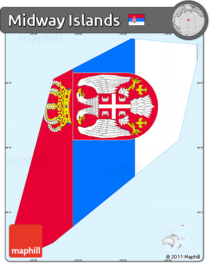 Flag Simple Map of Midway Islands, single color outside, borders and labels, flag aligned to the middle
