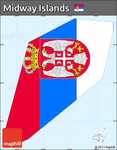 Flag Simple Map of Midway Islands, single color outside, borders and labels, flag aligned to the middle