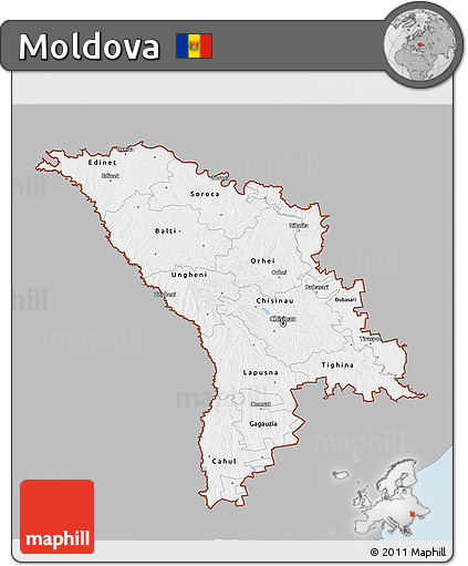 Gray 3D Map of Moldova, single color outside