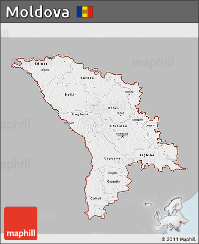 Gray 3D Map of Moldova, single color outside