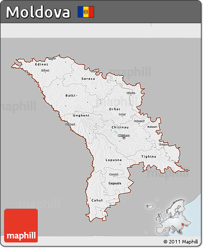 Gray 3D Map of Moldova, single color outside