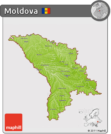 Physical 3D Map of Moldova, cropped outside