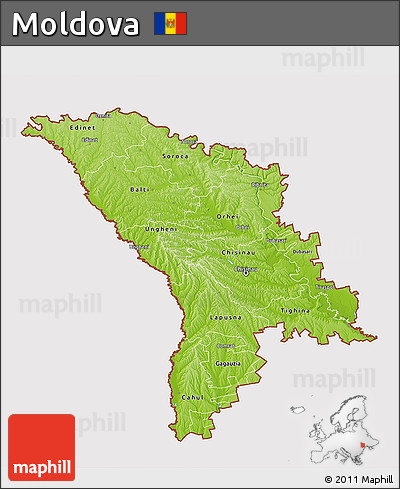 Physical 3D Map of Moldova, cropped outside