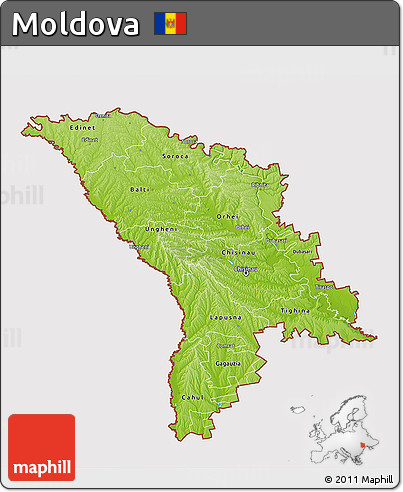 Physical 3D Map of Moldova, cropped outside