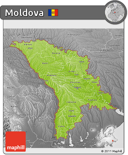 Physical 3D Map of Moldova, desaturated