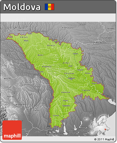 Physical 3D Map of Moldova, desaturated
