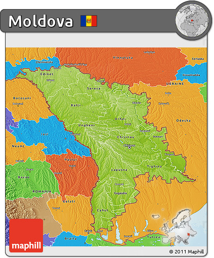 Physical 3D Map of Moldova, political outside