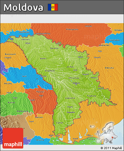 Physical 3D Map of Moldova, political outside
