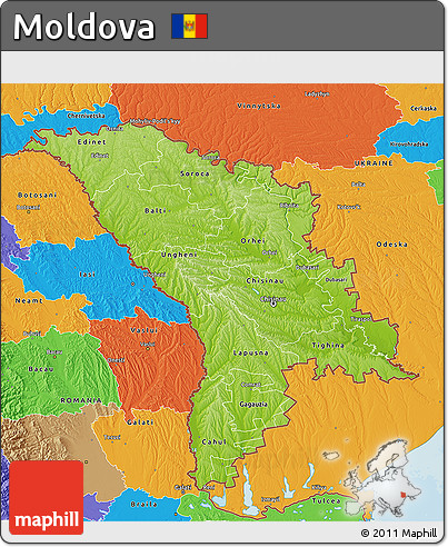 Physical 3D Map of Moldova, political outside