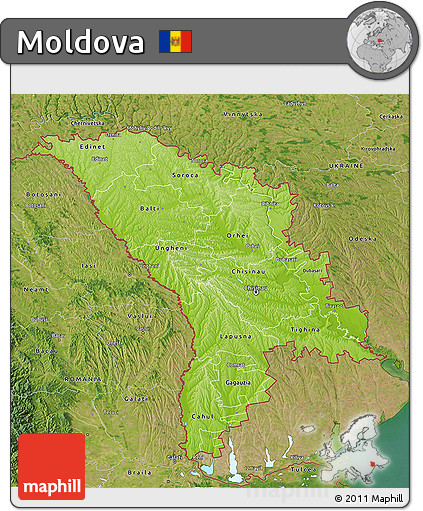 Physical 3D Map of Moldova, satellite outside