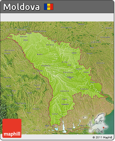 Physical 3D Map of Moldova, satellite outside