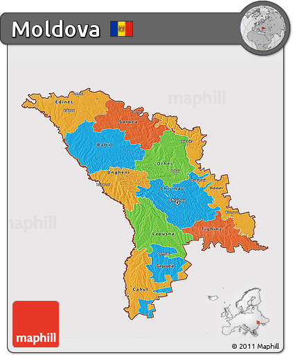 Political 3D Map of Moldova, cropped outside