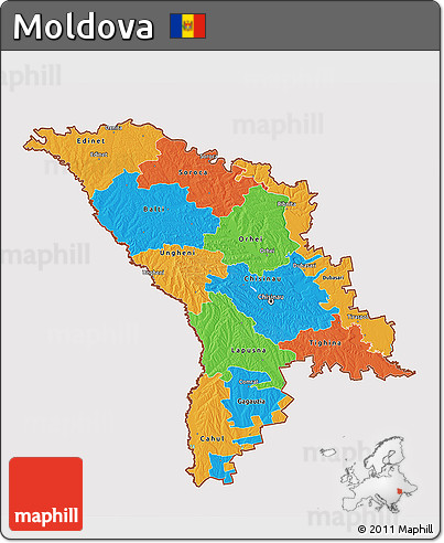 Political 3D Map of Moldova, cropped outside