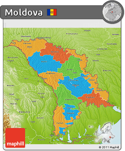 Political 3D Map of Moldova, physical outside