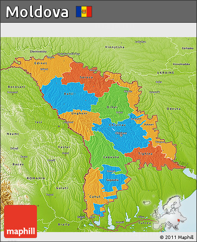 Political 3D Map of Moldova, physical outside