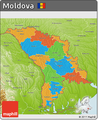 Political 3D Map of Moldova, physical outside