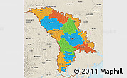 Political 3D Map of Moldova, shaded relief outside