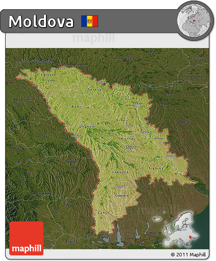 Satellite 3D Map of Moldova, darken
