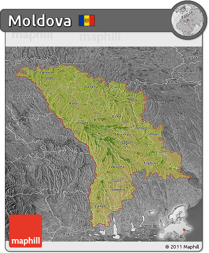 Satellite 3D Map of Moldova, desaturated