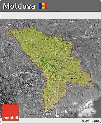 Satellite 3D Map of Moldova, desaturated