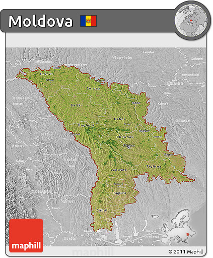 Satellite 3D Map of Moldova, lighten, desaturated