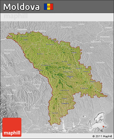 Satellite 3D Map of Moldova, lighten, desaturated