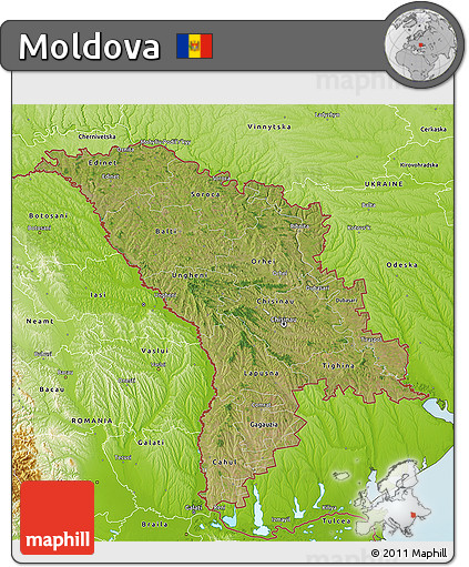 Satellite 3D Map of Moldova, physical outside