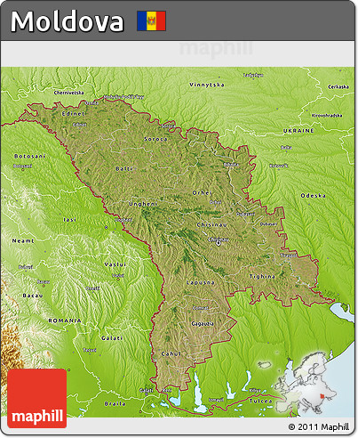 Satellite 3D Map of Moldova, physical outside