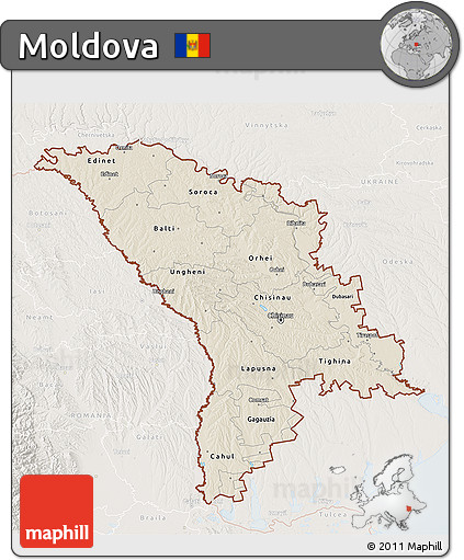 Shaded Relief 3D Map of Moldova, lighten