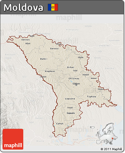 Shaded Relief 3D Map of Moldova, lighten