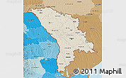 Shaded Relief 3D Map of Moldova, political shades outside