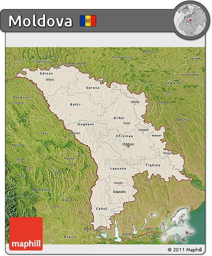 Shaded Relief 3D Map of Moldova, satellite outside