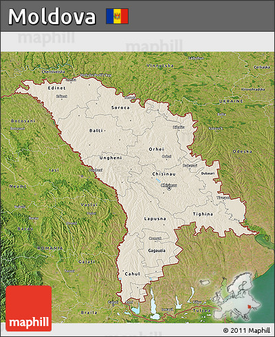 Shaded Relief 3D Map of Moldova, satellite outside