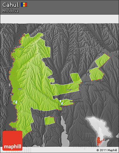 Physical 3D Map of Cahul, darken, desaturated